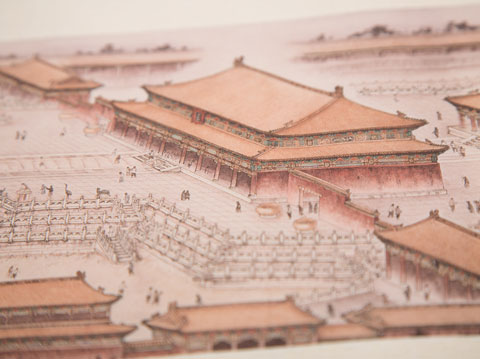 丝绸画-真丝彩印故宫横轴画