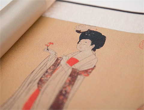 丝绸画-真丝平面织锦簪花仕女图横轴画