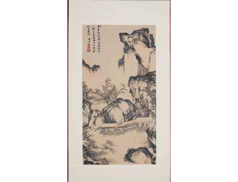 丝绸画-真丝平面织锦高山奇树图立轴画